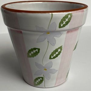 Plant Pot Portugal Cal Do Sol white glaze painted floral Indoor Outdoor 4.5” EUC